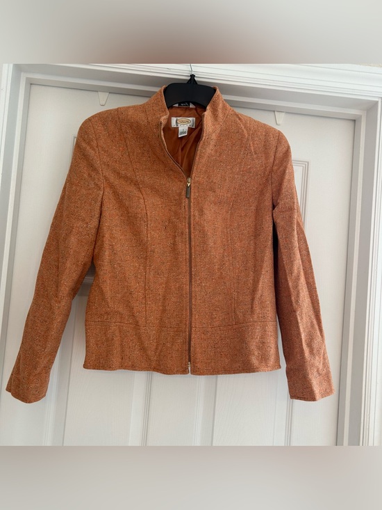 Talbots Jackets & Blazers - Talbots Orange Tweed Zip-Front Women's Jacket Size 2P